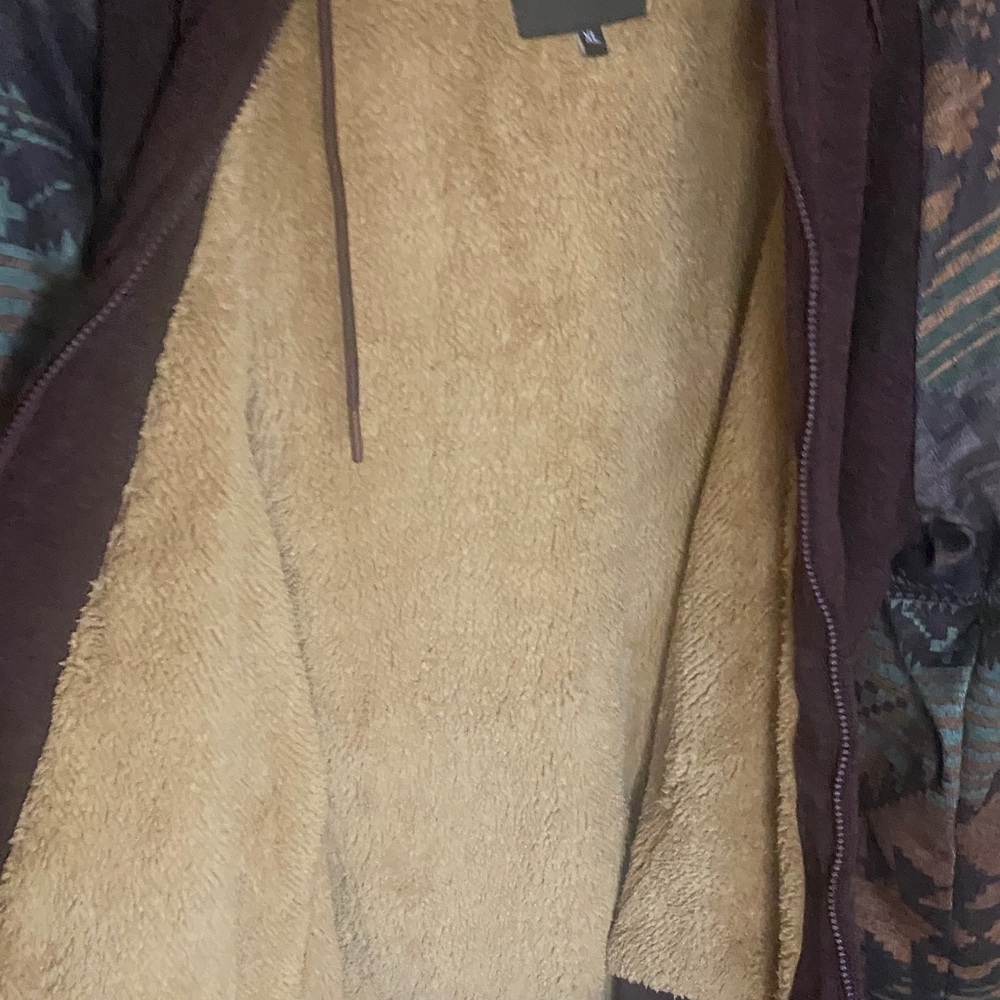 Aeropostale southwestern fleece lined full zip hoodie sweatshirt Burgundy tan - Picture 7 of 8